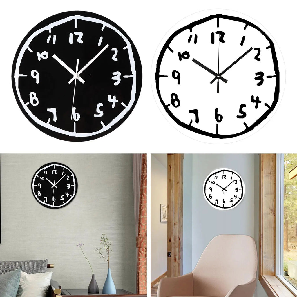 Unique fashion creative mute art wall clock in black and white variants, perfect for kitchen, study, and living room decor.
