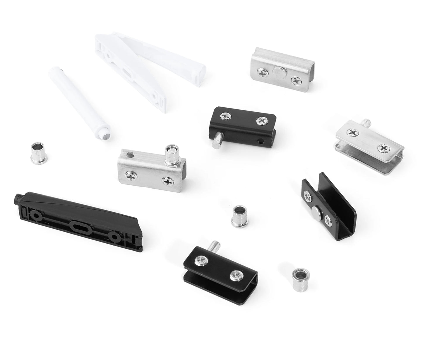 Stainless Steel Glass Door Pivot Hinge Set with Magnetic Catch Furniture Metal Black Rotating Hinge for Kitchen Cabinet Cupboard