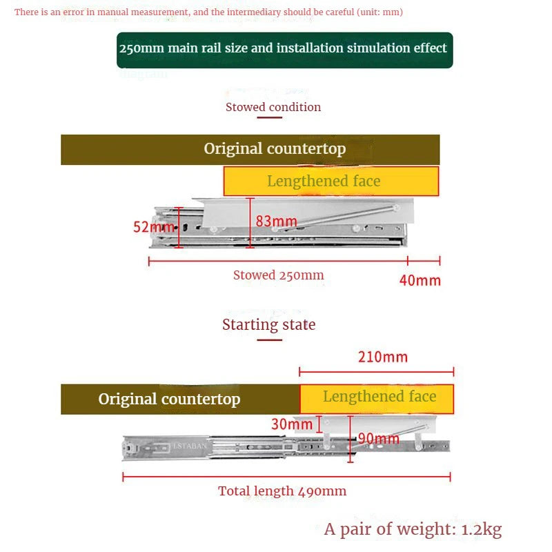 Heavy Pull Out Pop Up Slide Rail Supporting Bracket Furniture Table Top Conceal Folding Leaf Extension Slide Rail