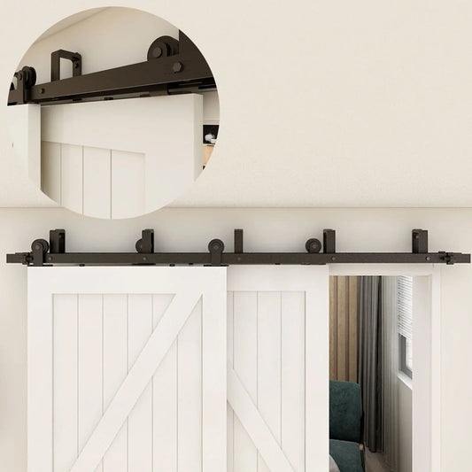 CCJH Bypass Barn Door Slides Hardware Kit Sliding Door Hanging Rail System T Shaped Roller Track for Double Door Save Space