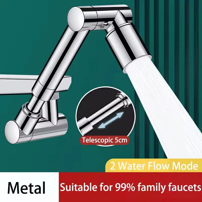 New Metal 1440 °Retractable Universal Robotic Arm Swivel Extension Faucet Aerator Kitchen Sink Faucet Extender 2 Water Flow Mode