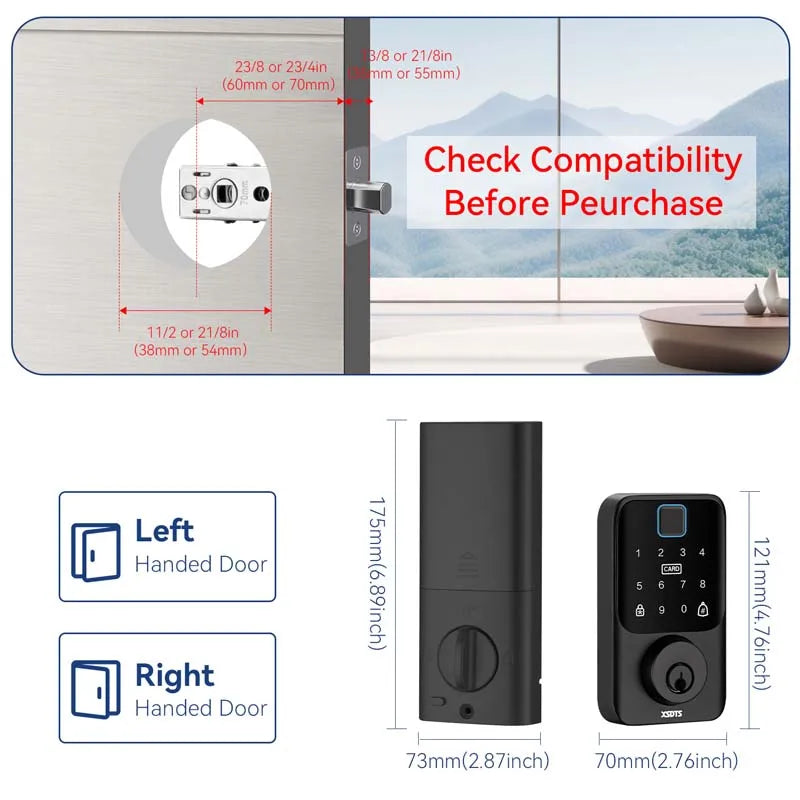 XSDTS Entry Smart Door Lock IC Card Key/Password/Fingerprint Tuya Smartlife APP Unlock Front Door Smart Lock Deadbolt