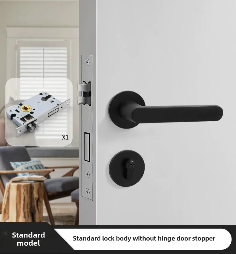 Black American Style Indoor Door Lock, Integrated Magnetic Silent Wooden Door Handle, Universal Home Bedroom Lock