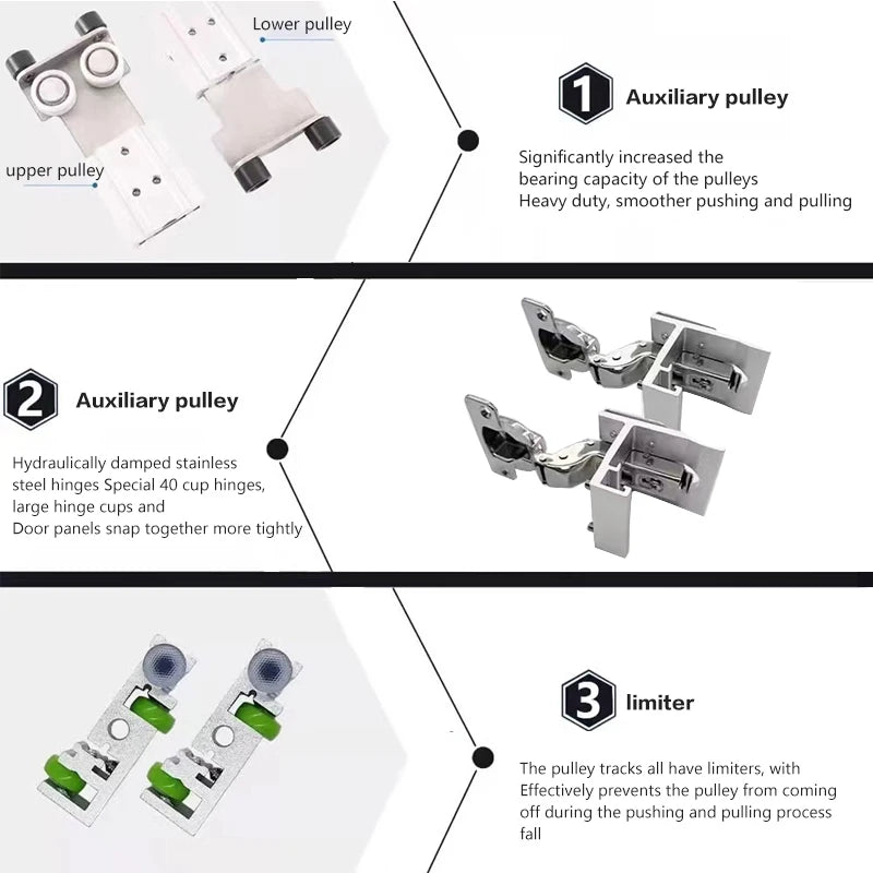 New Hidden Butterfly Door Slide Hardware Track Side-mounted Plug-in Folding Door Hardware Kit Furniture Hinges for Cabinet