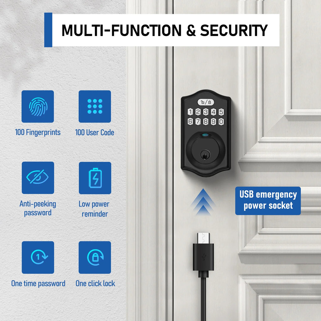 Fingerprint Door Lock Smart Deadbolt Lock Keyless Entry Door Lock Electronic Keypad Lock Easy to Install Ideal for Entry