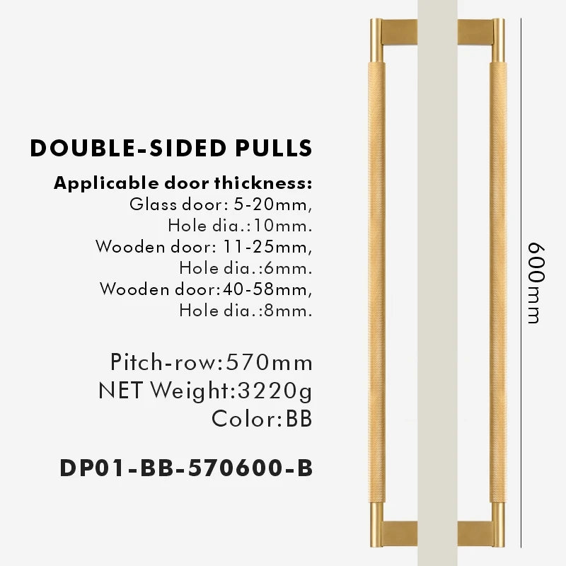 Nurlin Solid Brass Door Double Single Sided Cross Knurled Kitchen Refrigerator Appliance Closet Pull Bar Wood Gate Glass Door