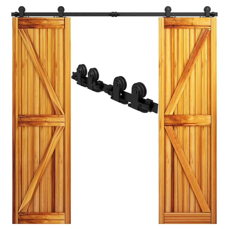 CCJH 4-10Foot  Sliding Barn Wood Door Closet Hardware Track Kit Track System Unit for Double Door