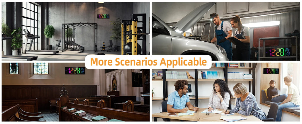 16" B Large Digital Wall Clock, Big LED Display with Remote, 8 RGB Color, Alarm, DST, Temperature for Living Room, Office