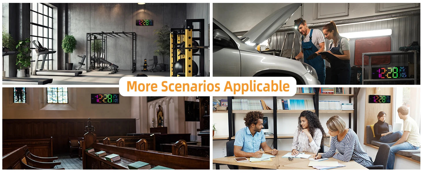 16" B Large Digital Wall Clock, Big LED Display with Remote, 8 RGB Color, Alarm, DST, Temperature for Living Room, Office