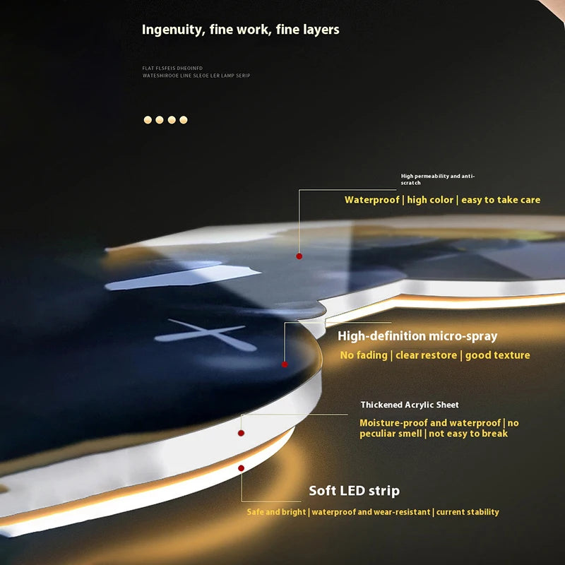 Large Size Flower Pattern Digital Wall Clock with LED Light,Creative Luxurious Muted Quartz Wall Clock for Home Decoration