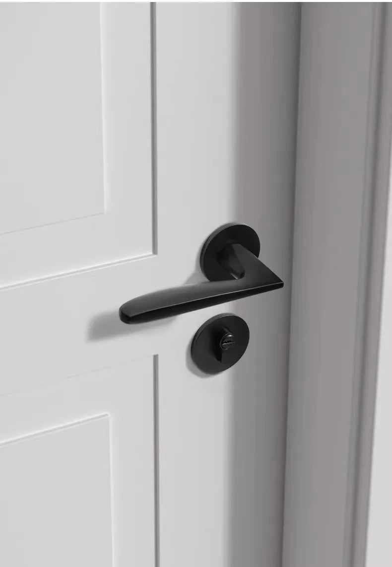 Black American Style Indoor Door Lock, Integrated Magnetic Silent Wooden Door Handle, Universal Home Bedroom Lock