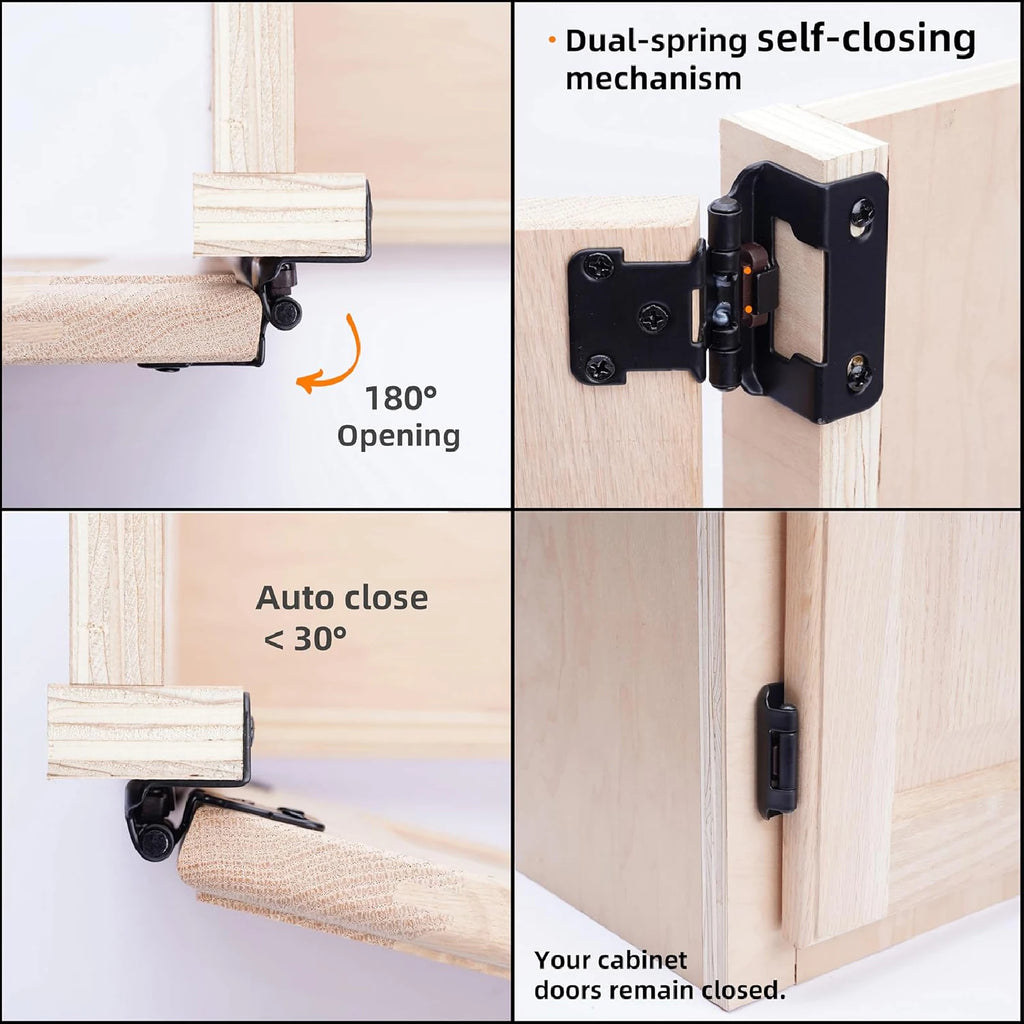 Viladepot 1/2" Cabinet Hinges 10PCS Hidden Sprung Kitchen Room Cabinet Hinges Matte Black Furniture Hardware