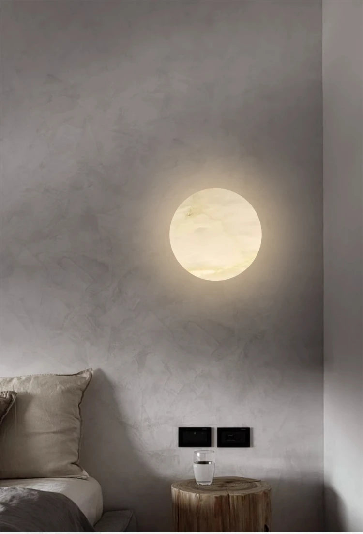 Minimalist Spanish Natural Marble Round Led Wall Lamp Nordic Simple Modern Living Room Background Wall Bedroom Bedside Lamps