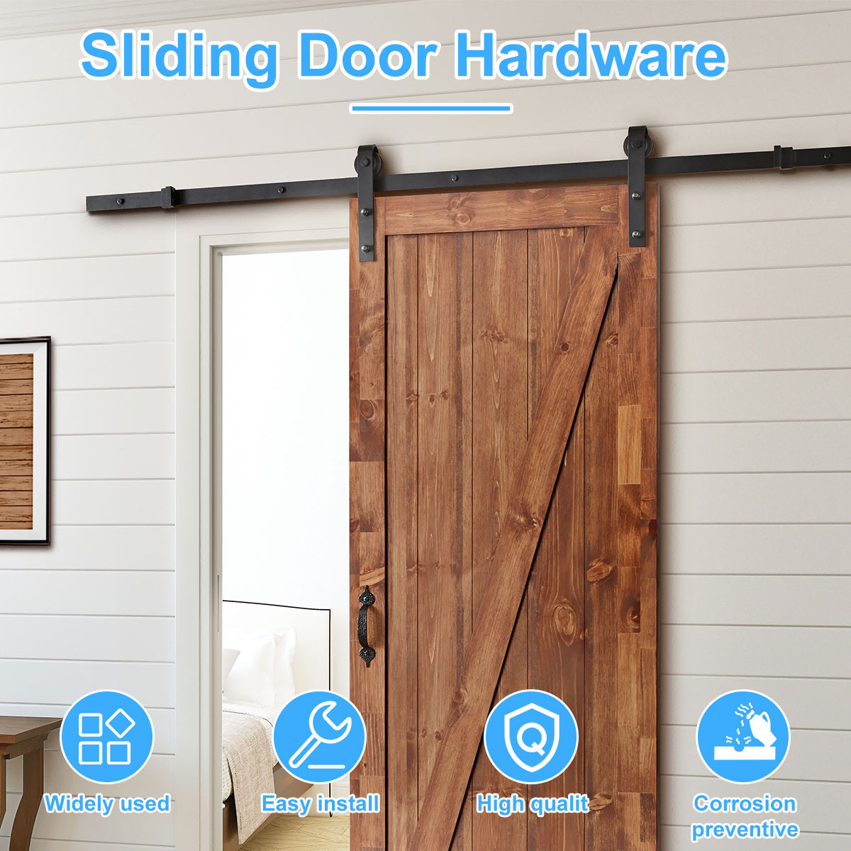 Sliding Barn Door Hardware Kit Smooth and Quiet Barn Door Track Easy to Install For 4/5”to 1-1/8”Wide Door Panel J Shape Hanger
