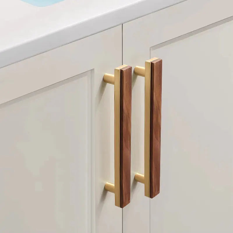 Black Walnut Cabinet Handles Pearl Grey Gold Square Drawer Knobs Bedroom Solid Wooden Wardrobe Pulls Simple Furniture Hardware