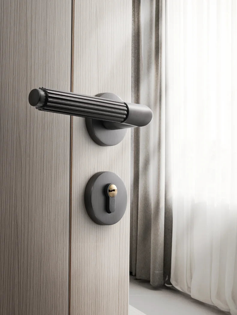 Bedroom door lock, room door handle lock, wooden door, household split lock Black gray brushed wire