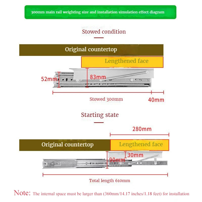 Heavy Pull Out Pop Up Slide Rail Supporting Bracket Furniture Table Top Conceal Folding Leaf Extension Slide Rail