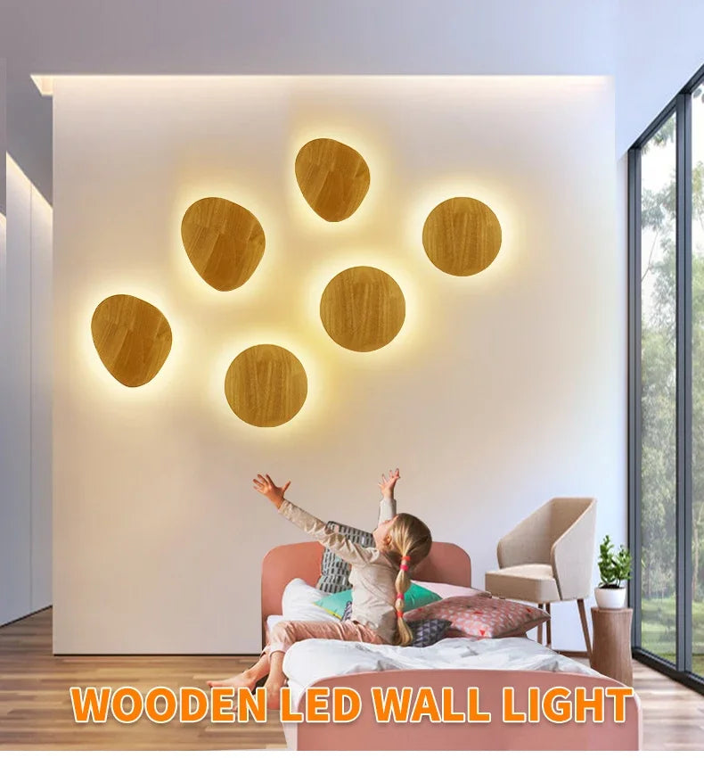 Original LED Wooden Craft Wall Lamp with Light Source Wall-mounted Indoor Lighting Atmosphere Lights COB Chip Bedside Lamp