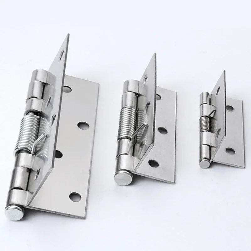 Stainless steel cross hinges with automatic rebound spring mechanism in three different sizes for cabinets and furniture repair.