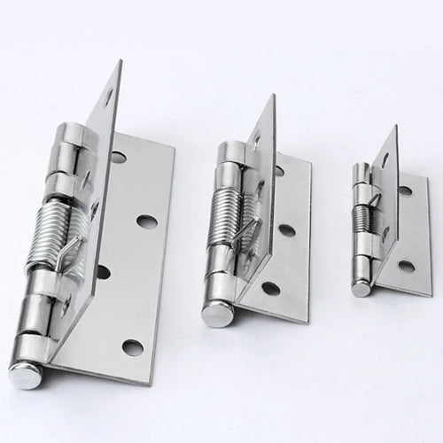 Stainless steel cross hinges with automatic rebound spring mechanism in three different sizes for cabinets and furniture repair.