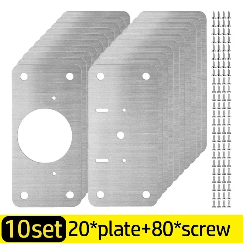 Cabinet Hinge Repair Plate Kit Stainless Steel Furniture Drawer Door Hinge Mounting Plate with Screw Flat Fixing Brackets Tools