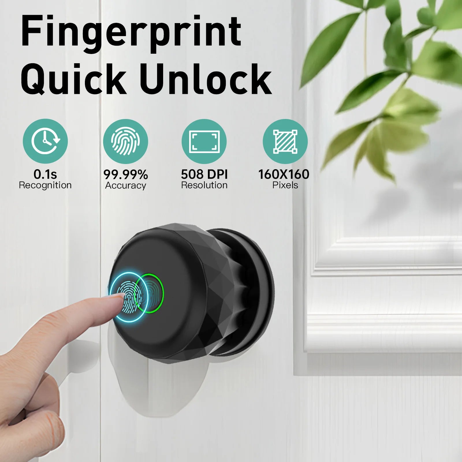 Fingerprint Door Lock Smart Door Knob, Smart Lock Biometric Keyless Entry Door Lock for Home Offices Front Door with App Control