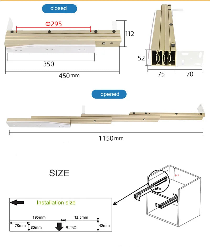 Simpler, flat push type,Concealed folding drawer slides , Aluminum telescopic table guide rail,  Flat push folding desk hinge