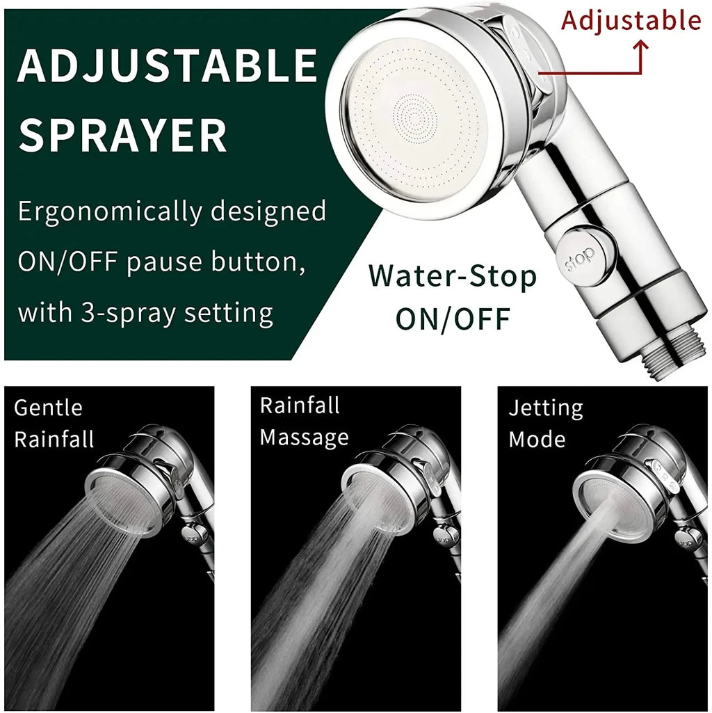 Adjustable Faucet Shower Head Extender with ON/OFF Pause Button and 3-Spray Setting