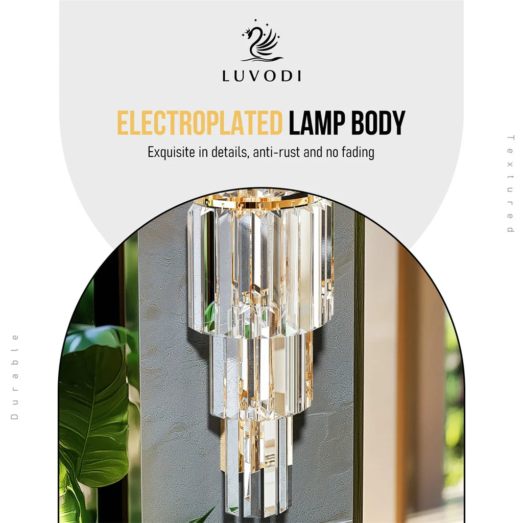 LUVODI Modern Crystal Wall Lamp 3-Layer Wall Crystal Sconce Light E14 Led Corn Lights