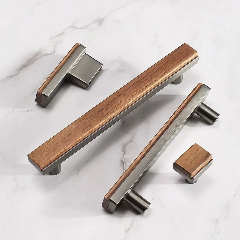 Black Walnut Cabinet Handles Pearl Grey Gold Square Drawer Knobs Bedroom Solid Wooden Wardrobe Pulls Simple Furniture Hardware