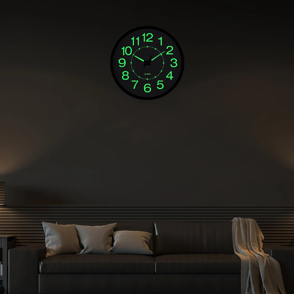 12inch Luminous Wall Clock Non-Ticking Silent Quartz Clock Energy-Absorbing Glow in The Dark Wall Time Clock for Bedroom Office