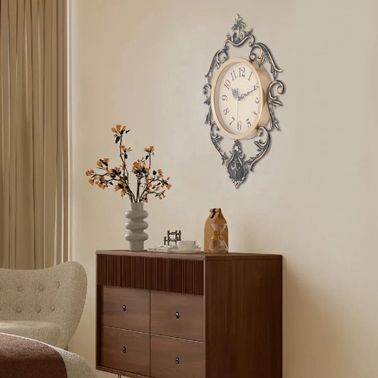 Vintage Quiet Wall Clock Retro Metal Wall Clock Decorative Wall Clock for Bedroom/Living Room