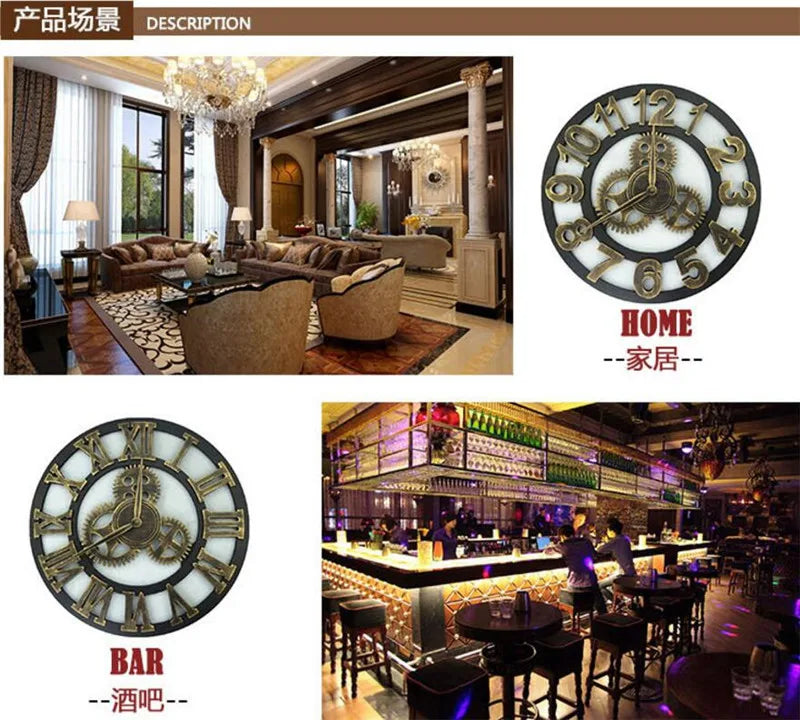 Retro Industrial Style Wall Clock European Wood Home Wall Watch Decorative For Living Room Office Bar Wall Art Decor Horologe