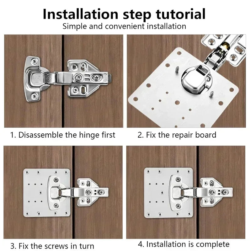 Cabinet Hinge Repair Plate Kit Stainless Steel Furniture Drawer Door Hinge Mounting Plate with Screw Flat Fixing Brackets Tools