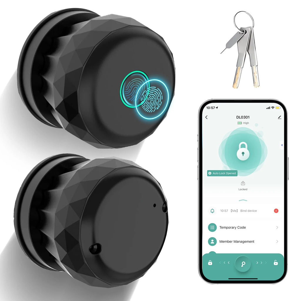 Fingerprint Door Lock Smart Door Knob, Smart Lock Biometric Keyless Entry Door Lock for Home Offices Front Door with App Control
