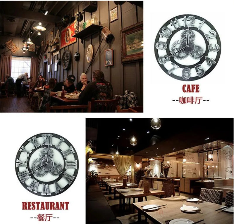 Retro Industrial Style Wall Clock European Wood Home Wall Watch Decorative For Living Room Office Bar Wall Art Decor Horologe