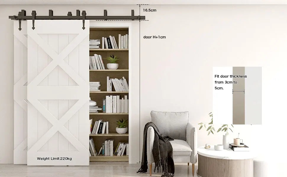 CCJH Bypass Barn Door Slides Hardware Kit, Hanging Rail System, I3 Shaped Roller Track for Double Door, Save Space