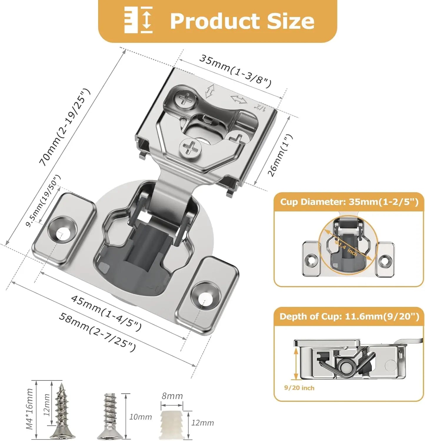 Viladepot 1/2" Cabinet Hinges Small Overlay Concealed Face Frame Hinges 105° Open Angle 4D Adjustable Soft Close Self Closing
