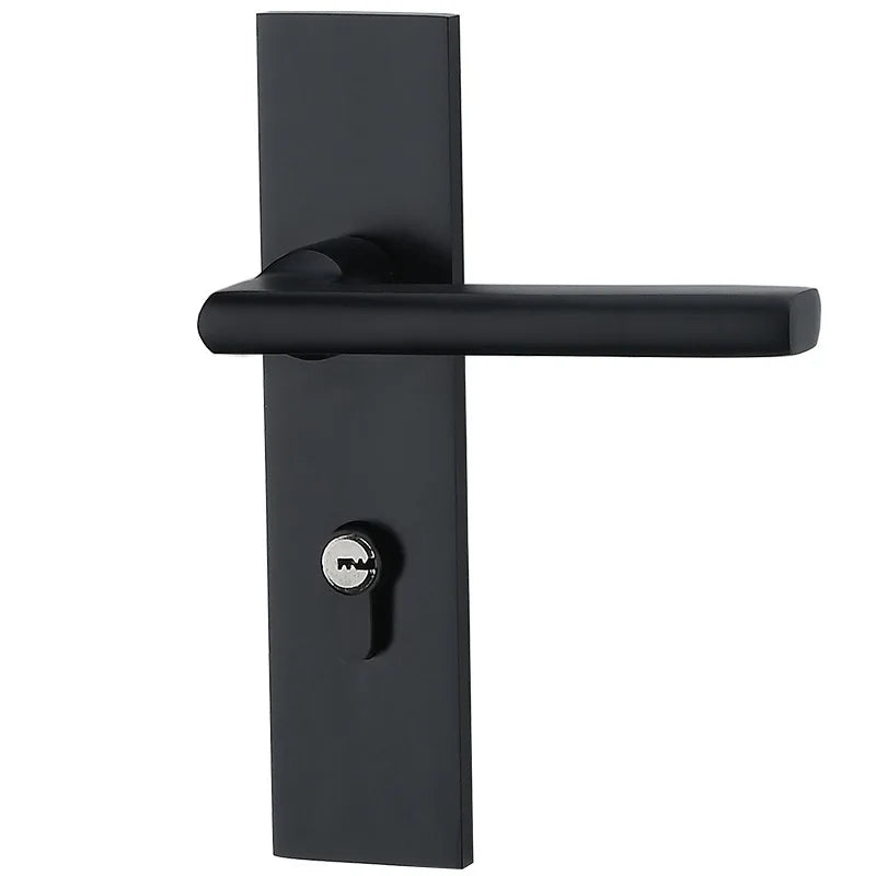 Complete Door Lock Set for Indoor Bedroom, Black Bathroom Solid Wood Handle Silent Home Door Lock, Includes Lock Body and Core