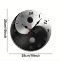 Yin Yang Metal Design Wooden Round Silent Hanging Wall Clock, Suitable For Living Room,Office,Study Room,Bedroom,Home Decoration