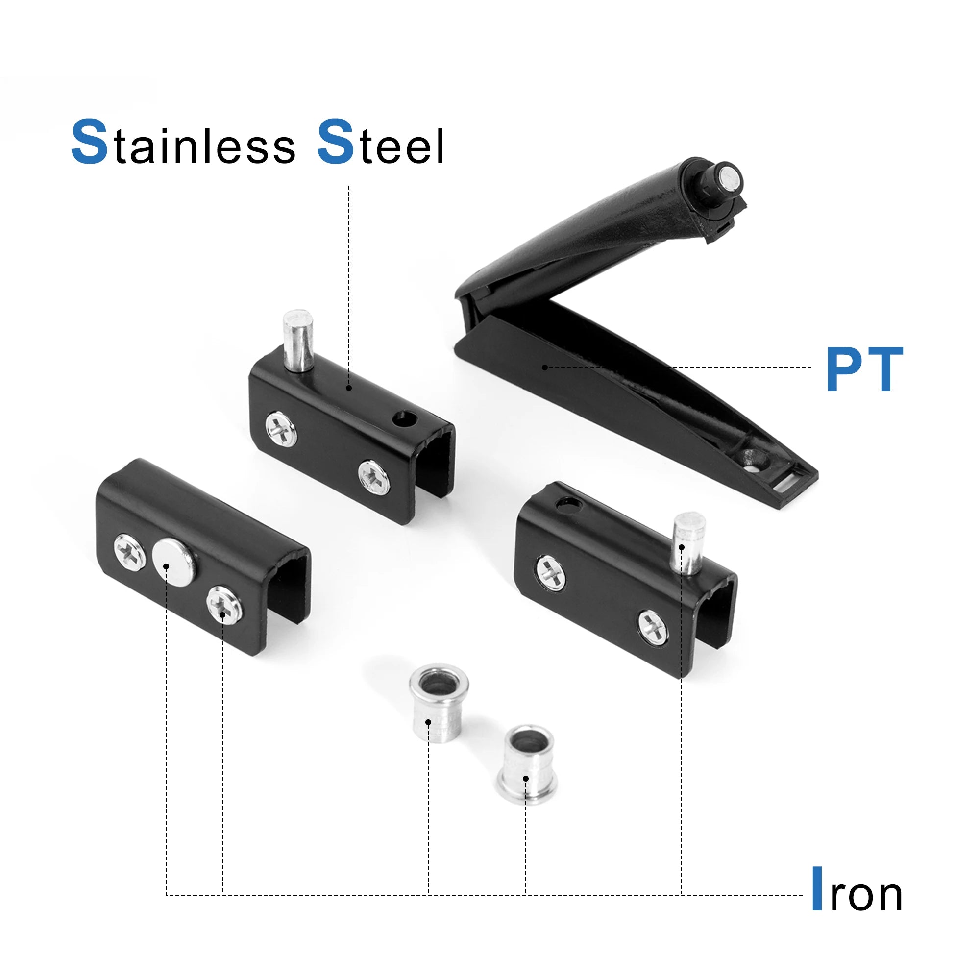 Stainless Steel Glass Door Pivot Hinge Set with Magnetic Catch Furniture Metal Black Rotating Hinge for Kitchen Cabinet Cupboard