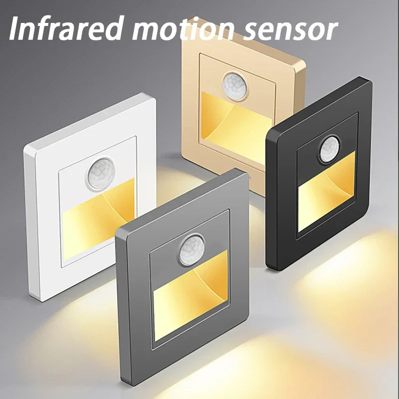 PIR Motion Detector Light Sensor led lights AC 110V-240V Recessed staircase bedroom wall lamp led night light