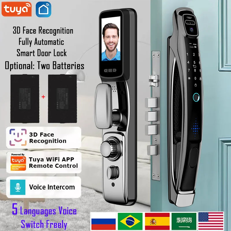 Wifi Tuya APP Face Recognition Smart Door Lock With Camera Video Call Voice Intercom Digital Door Lock Automatic Door Lock