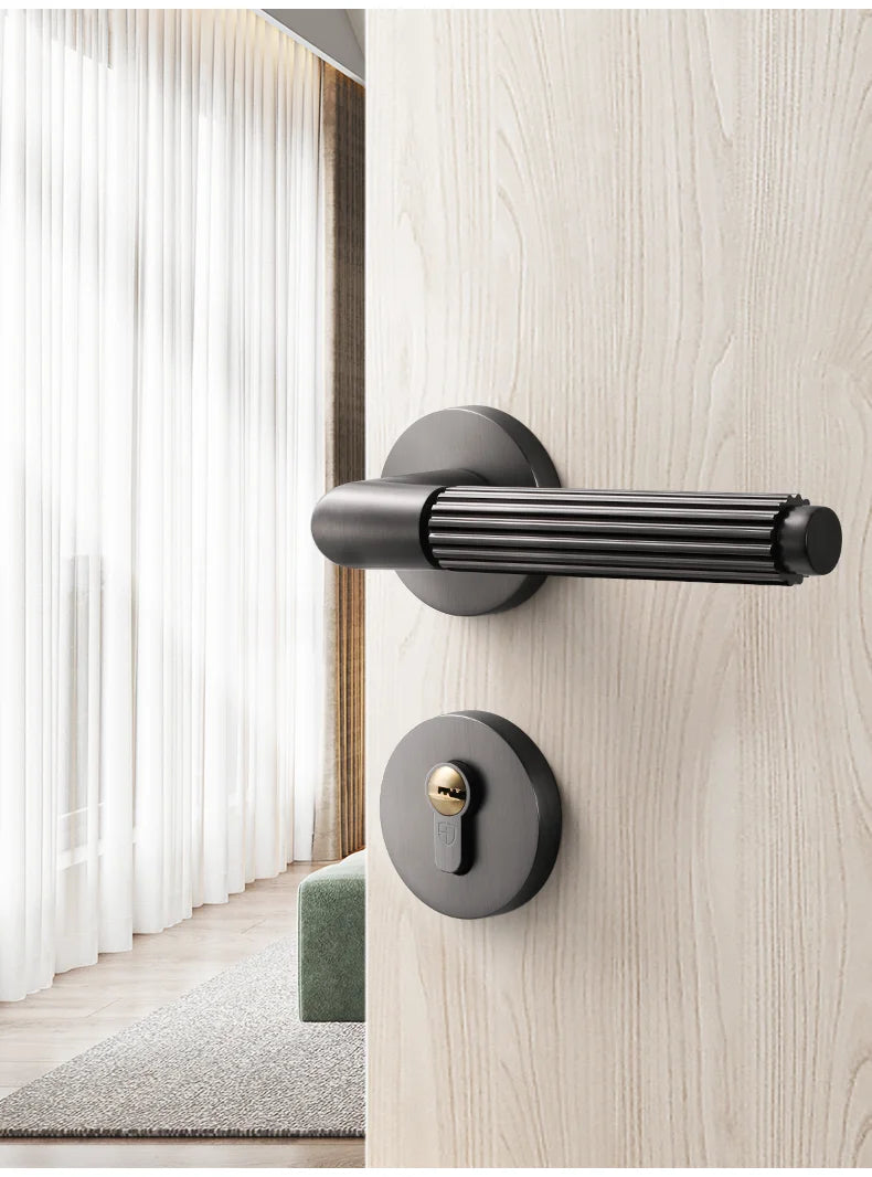 Bedroom door lock, room door handle lock, wooden door, household split lock Black gray brushed wire