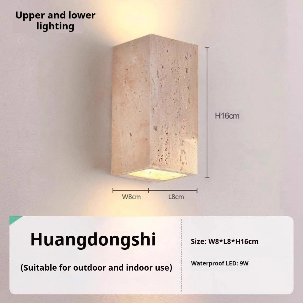 Wabi Sabi Guesthouse Courtyard Villa Outdoor Waterproof Yellow Cave Stone Wall Lights Dining Room Balcony Travertine Wall Lamps