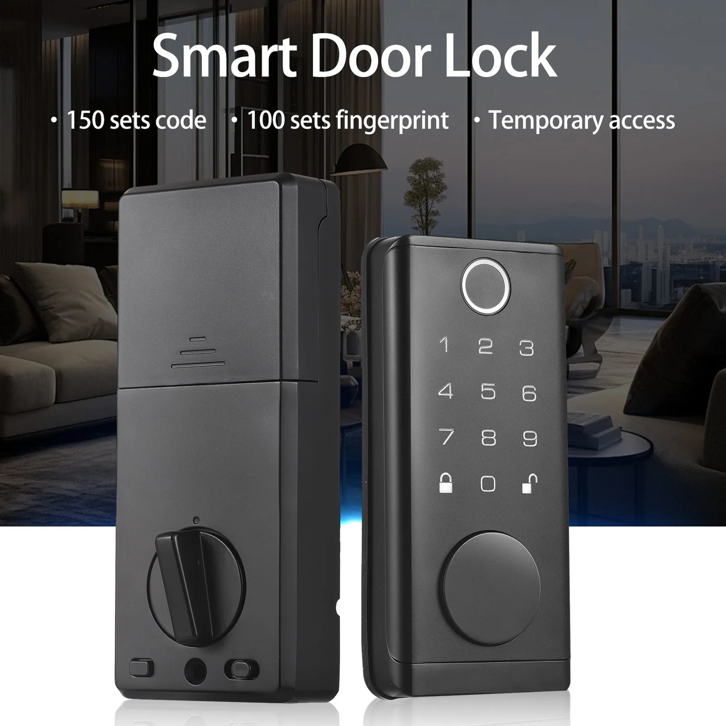 Smart Fingerprint Door Lock for Front Door Electronic Keyless Entry Door Lock Deadbolt with Handle Set Keypad Door Lock