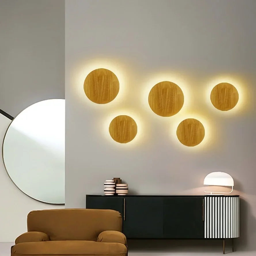 Original LED Wooden Craft Wall Lamp with Light Source Wall-mounted Indoor Lighting Atmosphere Lights COB Chip Bedside Lamp