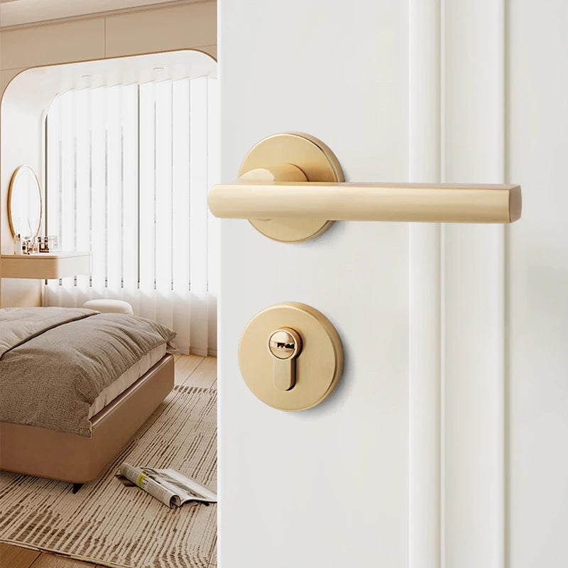 Golden luxury indoor bedroom door lock, silent wooden door lock, split matte brushed gold door lock