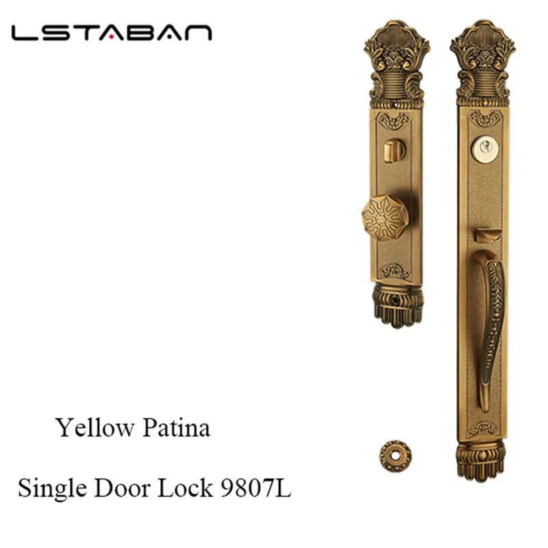 Luxury European Solid wood Villa Interior Door Lock Gate Outdoor Double Open Yellow Bronze Wooden Door Lock