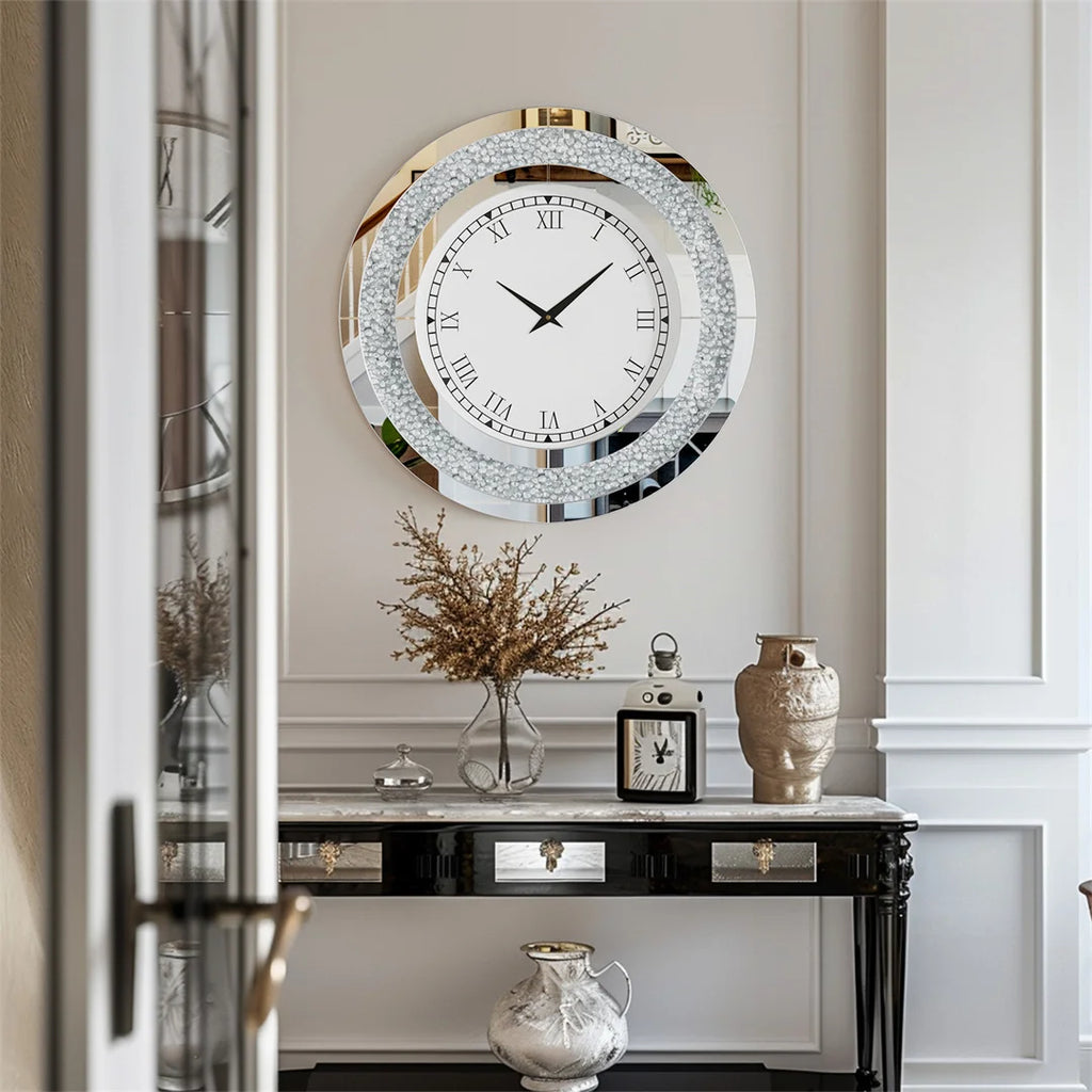 LUVODI 32inch Modern 3D Wall Clock Large Diamond Crystal Living Room Kitchen Bedroom Hall Clock with Roman Numerals